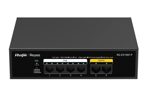Ruijie Reyee RG-ES106F-P 6 Port 10/100/1000 Mbps Gigabit PoE Switch ürün görseli 1