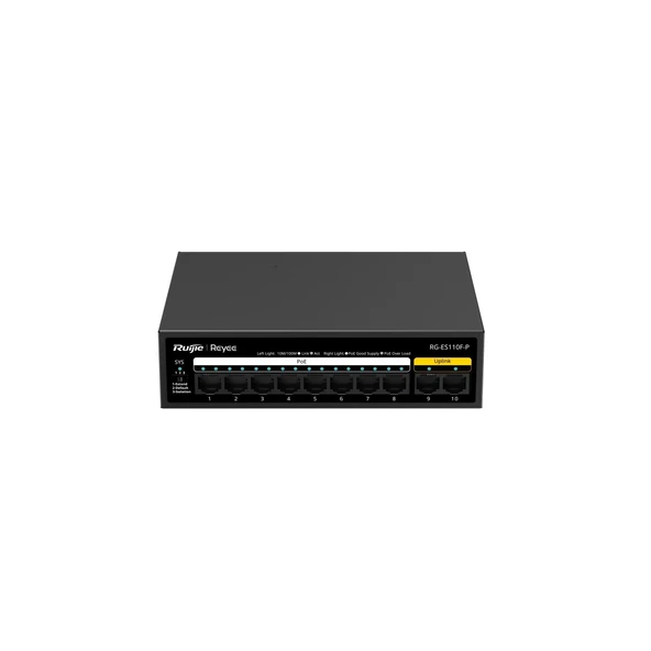 Ruijie Reyee RG-ES110F-P 10 Port FE 10/100 Mbps 8xPoE 110W Yönetilemez Switch ürün görseli 1