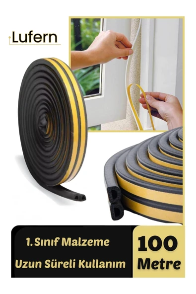 Kalın Kauçuk 2x50=100 mt Ekstra Uzun Siyah Kapı Pencere Fitili Soğuk Koruyucu Geçirmez İzolasyon ürün görseli 1