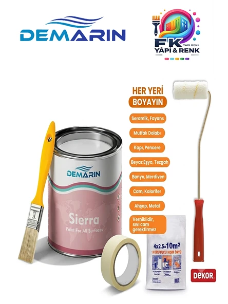 Sierra Fayans Tezgah Seramik Mobilya Zemin Boyası Başlangıç Seti - Boya + Rulo + Fırça + Bant + Örtü ürün görseli 1