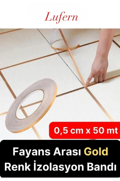 Premium Kendinden Yapışkanlı Gold Fayans Arası Şerit Bant Sarı Renk Derz Arası 0.5 cm 50 Metre ürün görseli 1