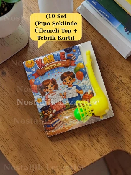 Karne Hediyesi 10 Set Pipo Şeklinde Üflemeli Top ve Tebrik Kartı ürün görseli 1