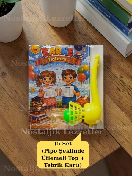 Karne Hediyesi 5 Set Pipo Şeklinde Üflemeli Top ve Tebrik Kartı ürün görseli 1