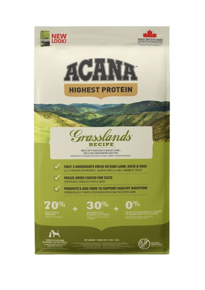 Acana Grasslands Yüksek Protein Kuzulu Ördekli ve Balıklı Yetişkin Köpek Maması 11.4 Kg ürün görseli 1