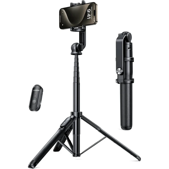 UGREEN 90690 LP586 2 in 1 Kompakt Bluetooth Kumandalı Selfie Çubuğu Tripod Siyah 160cm ürün görseli 1