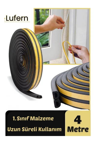 4 Metre Siyah Pvc Doğrama Kapı Pencere Soğuk Geçirmez Sızdırmaz İzolasyon Fitil Yapışkanlı 2x2=4 mt ürün görseli 1