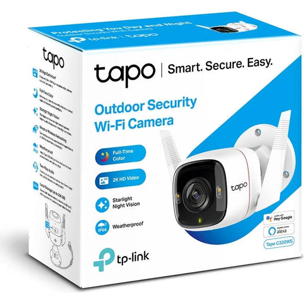 TP-Link Tapo C320WS | Dış Mekan Wi-Fi Güvenlik Kamerası | 2K 4MP QHD | Hareket Algılama | IP66 Su Geçirmez | 30m Starlight Gece Görüşü | Çift Yönlü Ses | Sesli ve Işıklı Alarm | Bulut/Yerel Depolama ürün görseli 1