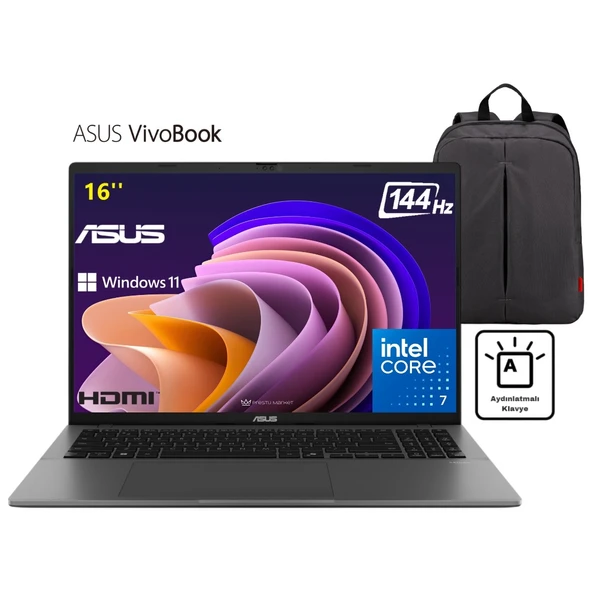 Vivobook S16 S3607VA-RP176W P5 Intel Core 7 240H 16GB Ram 1tb SSD Windows 11 Home 16" 144Hz Wuxga Çanta Hediyeli ürün görseli 1