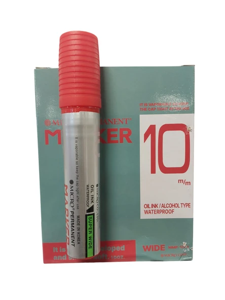 Micro Permanent Markör Kalem (Koli Kalemi) Kesik Uç 10 Mm Kırmızı Mc-Pmk10-K (12 Li Paket) ürün görseli 1
