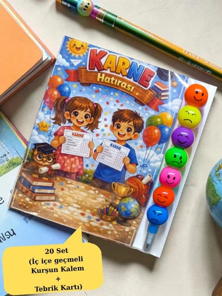 Karne Hediyesi 20 Set Kurşun Kalem ve Tebrik Kartı ürün görseli 1