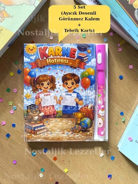 Karne Hediyesi 5 Set Ayıcık Desenli Görünmez Kalem ve Tebrik Kartı ürün görseli 1