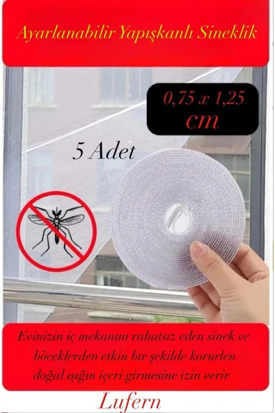 5 Adet Ayarlanabilir Sineklik Cırt Bantlı Yapışkanlı Pratik Pencere Cam Kapı 0,75 cmx1,25 cm 4 mt ürün görseli 1