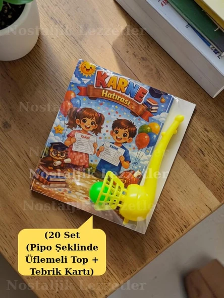 Karne Hediyesi 20 Set Pipo Şeklinde Üflemeli Top ve Tebrik Kartı ürün görseli 1
