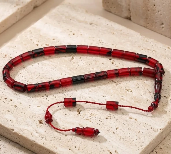 BlackCraft Kehribar Kırmızı-Siyah Kesme Model Tespih ürün görseli 1