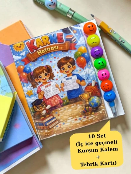 Karne Hediyesi 10 Set Kurşun Kalem ve Tebrik Kartı ürün görseli 1