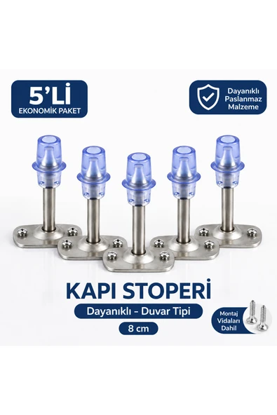 DESIPHON 5 Adet Kapı Arkası Kolu Stoperi Metal Gövde Şeffaf Uç 8 Cm Duvar Tipi Vida Dahil ürün görseli 1