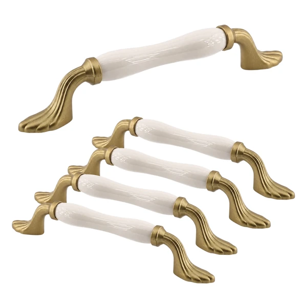 (5 Adet) Estina Porselen Mat Altın Kulp 128 mm 12.8 cm Mobilya Çekmece Dolap Kapak Kulplar Kulb Kulp ürün görseli 1