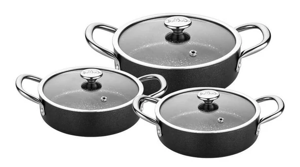 Oms 3561 Antrasit 6 Parça Granit Dik Sahan Seti 18-20-22 cm ürün görseli 1
