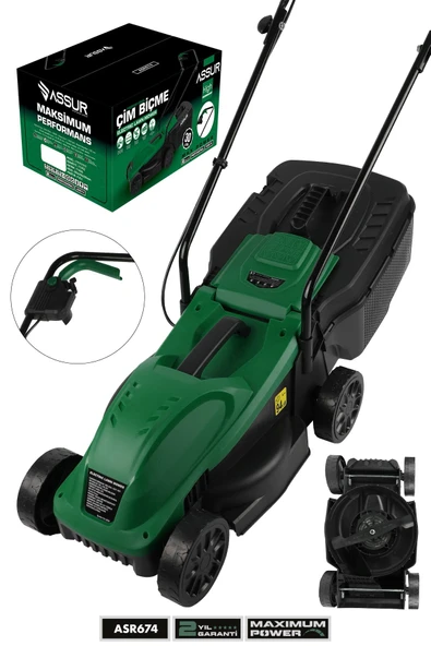 ASSUR 1200W 30L Toplama Torbalı Elektrikli Çim Biçme Makinesi ürün görseli 1