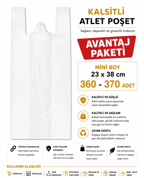 Atlet Poşet Kalsitli ( 3'Lü avantaj paket ) Mini Boy 23x38 cm 360 - 370 Adet ürün görseli 1
