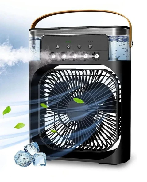 BF-07 TAŞINABİLİR SİYAH MASA ÜSTÜ RGB LED IŞIKLI SOĞUTUCU BUZLU FAN ürün görseli 1