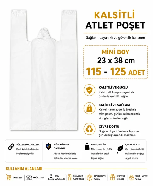 Atlet Poşet Kalsitli Mini Boy 23x38 cm 115-125 Adet Dayanıklı Market Manav Taşıma Poşeti ürün görseli 1