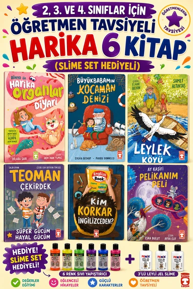 TİMAŞ 2,3. VE 4.SINIFLAR İÇİN ÖĞRETMEN TAVSİYELİ HARİKA 6 KİTAP  (SLİME SET HEDİYELİ) ürün görseli 1