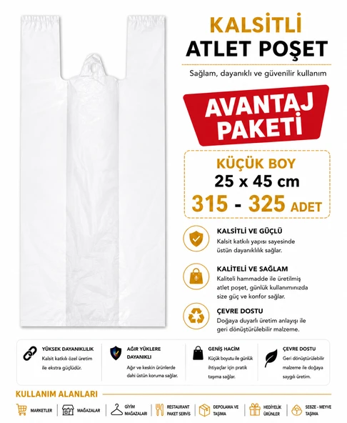 Atlet Poşet Kalsitli ( 3'Lü avantaj paket ) küçük Boy 25 x 45 cm 315 -325 Adet ürün görseli 1