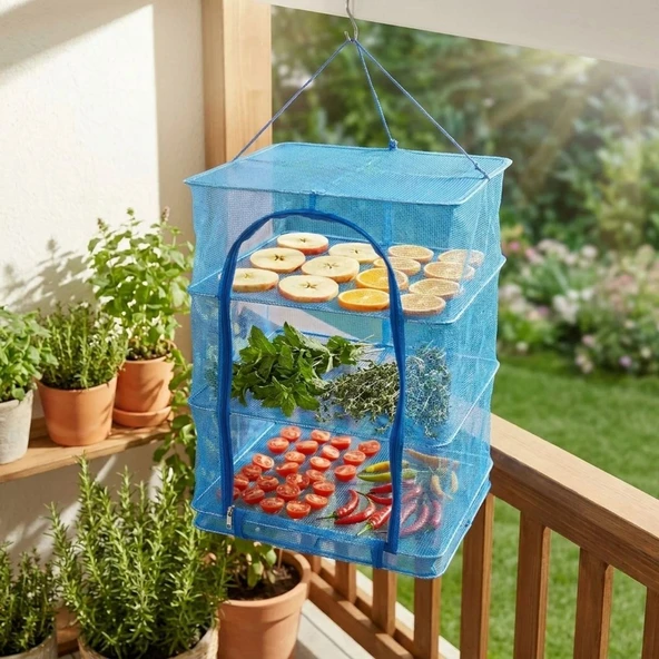 3 Katlı Fermuarlı Sebze Meyve Kurutucu File – 40x40 cm Katlı Askılı Kurutma Filesi (52 cm Uzunluk) (5224) ürün görseli 1