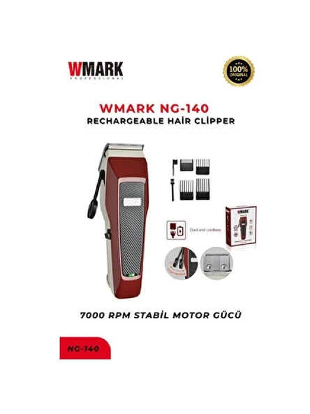 Wmark Bordo Renkli Wmark NG-140 Kablosuz Tıraş Makınesi 7000 RPM Stabıl Motor Gücü ile Etkili Kullanım ürün görseli 1