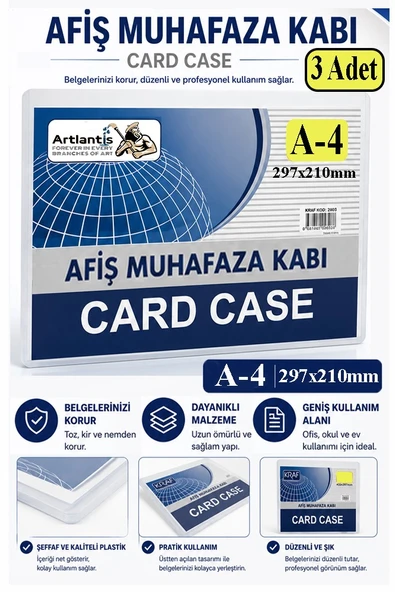 A4 Afiş Muhafaza Kabı 3 Adet 21x29.7 cm Belge Saklama Kabı Şeffaf Kaliteli Plastik Dosya Belge Saklama ürün görseli 1