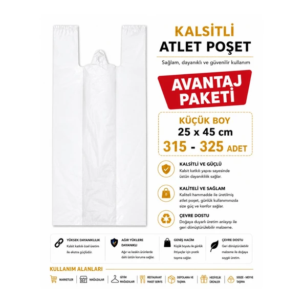 Atlet Poşet Kalsitli ( 3'Lü avantaj paket ) küçük Boy 25 x 45 cm 315 -325 Adet ürün görseli 1