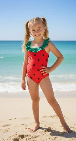 Cg Kids Karpuz Desenli Fırfırlı Arka Çapraz Kız Çocuk Deniz / Plaj Mayosu ürün görseli 1