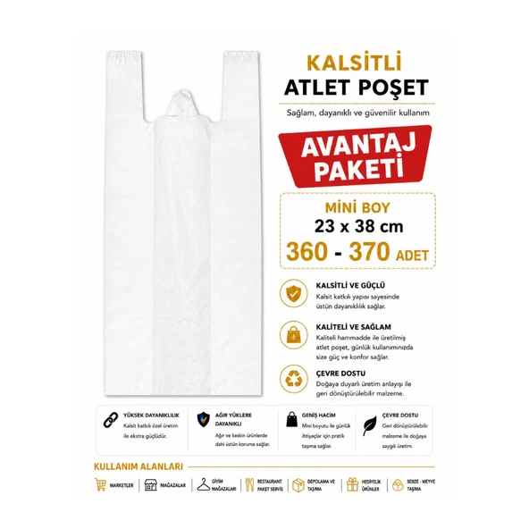 Atlet Poşet Kalsitli ( 3'Lü avantaj paket ) Mini Boy 23x38 cm 360 - 370 Adet ürün görseli 1