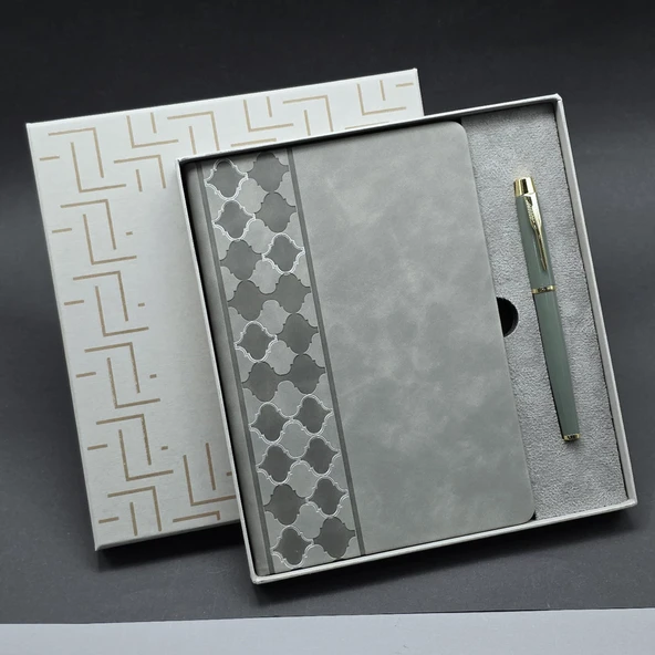 Kutulu Gri Defter Ve Metal Kalem Seti ürün görseli 1