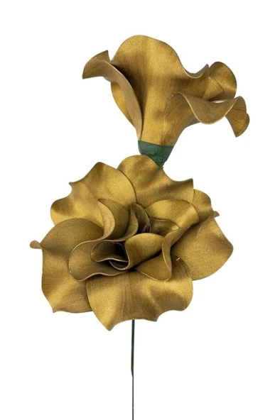 Latex Çiçek 2 Kafalı Manolya Yapay Çiçek Köpük Çiçek GOLD ALTIN Renk ürün görseli 1