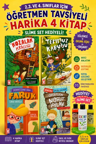 TİMAŞ 2,3. VE 4.SINIFLAR İÇİN ÖĞRETMEN TAVSİYELİ HARİKA 4 KİTAP (SLİME SET HEDİYELİ) ürün görseli 1