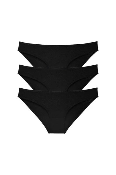 3 adet Süper Eko Set Likralı Kadın Slip Külot Siyah ürün görseli 1