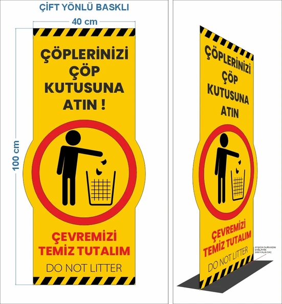 Yerlere Çöp Atmayın Ayaklı Uyarı Tabelası ürün görseli 1