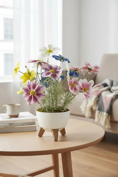 Yapay Çiçek Renkli Gerbera Papatya Salon Çiçeği Zigon Saksıda Yapay Bitki 50*40cm ürün görseli 1