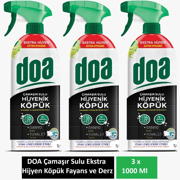 Doa Çamaşır Sulu Hijyenik Köpük Fayans ve Derz Temizleyici Ekstra Hijyen 1 Lt x 3 Adet ürün görseli 1