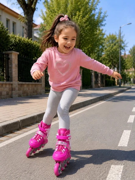 Ön Tekerlekler Led Işıklı Ayarlanabilir Pro Paten Pembe 35-38 ürün görseli 1