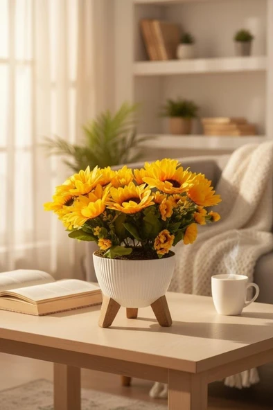Yapay Çiçek Renkli Ayçiçeği Salon Çiçeği Zigon Saksıda Yapay Bitki 37*40cm ürün görseli 1