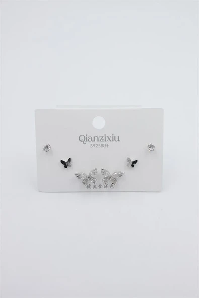Çoklu Set Küpe - Gümüş - Resim 2
