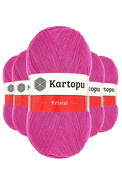 5 Adet Kristal Çift Katlı El Örgü Lif İpi Fuşya K440 kartopu mudanis ürün görseli 1