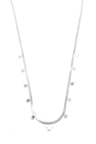 Yıldız Ezme Zincir Kolye - 45cm - Gümüş ürün görseli 1