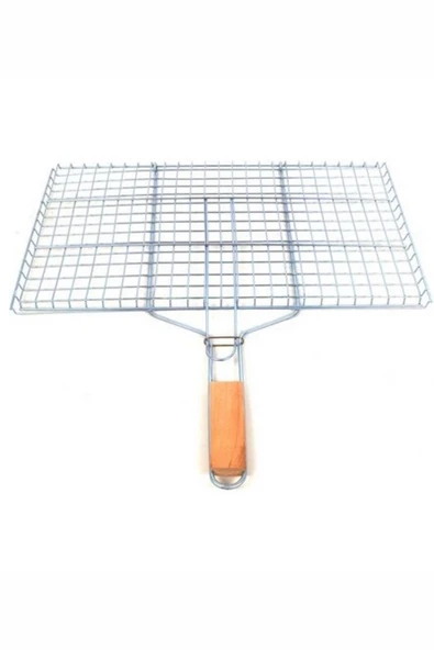 Ahşap Saplı Mangal Izgarası Galvanizli Paslanmaz Kafes Demir 25 x 40 cm mudanis ürün görseli 1