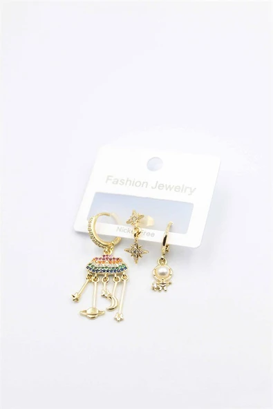 3'lü Bulut Küpe - Altın ürün görseli 1
