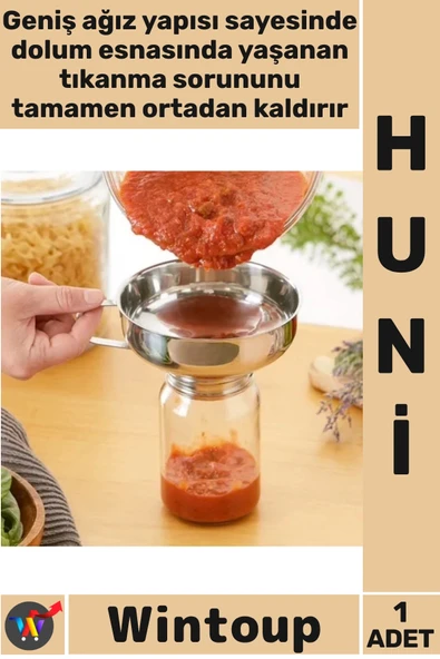 #Huni Mutfak Konserve Reçel Sos Dolum Sağlam Kaliteli Paslanmaz Çelik Geniş Ağızlı Kavanoz Hunisi ürün görseli 1