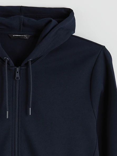 LCWAIKIKI Basic Lacivert Kapüşonlu Erkek Fermuarlı Sweatshirt - Resim 7